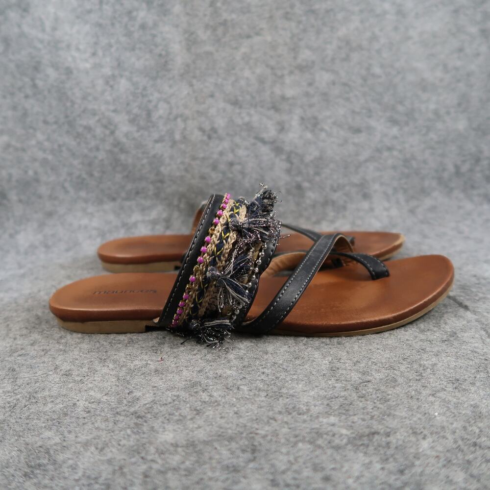 Maurices Shoes Womens 8 Sandals Slip On Toe Ring Slide Boho Tassel Comfort Flats